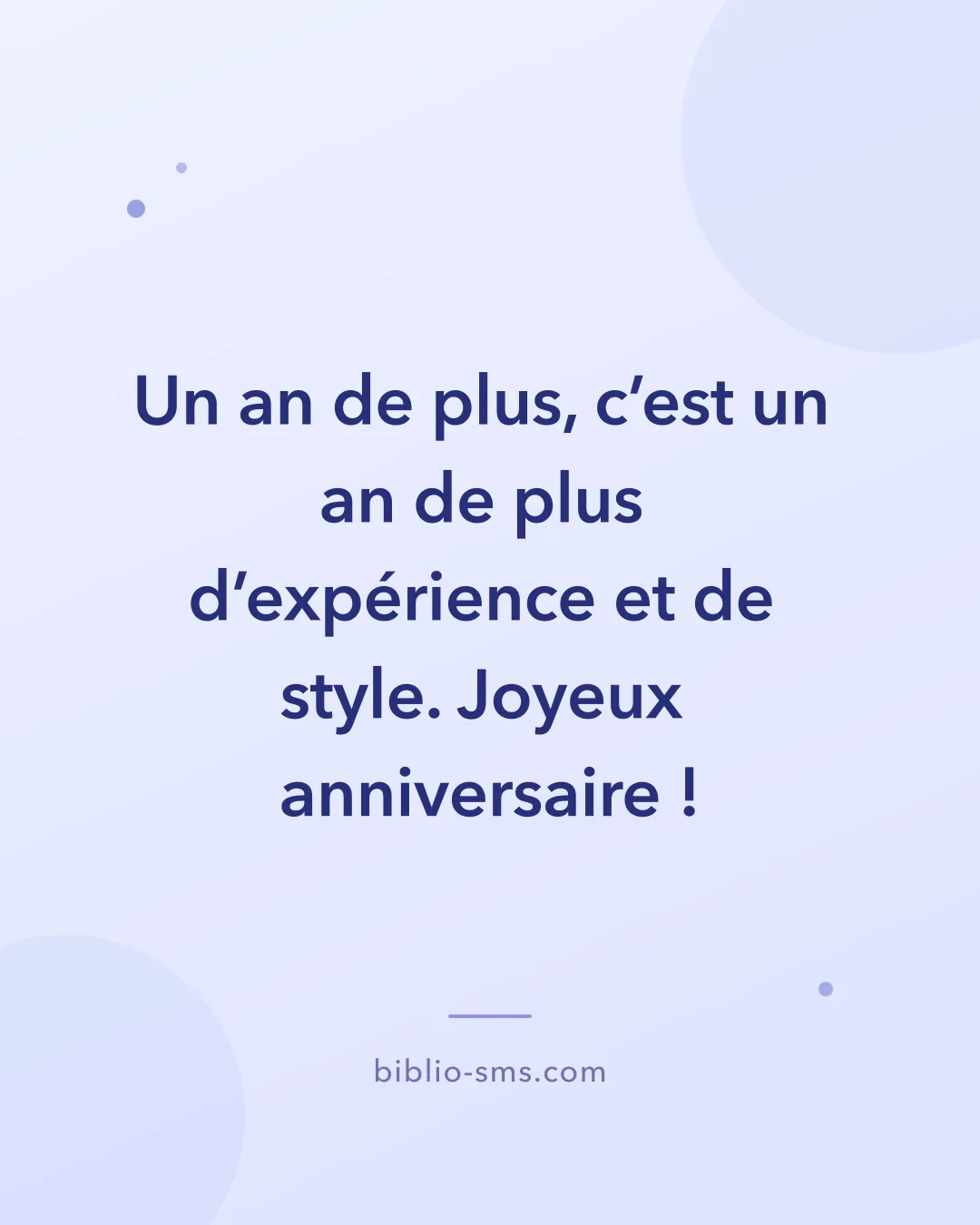 Carte d'anniversaire pour un homme à envoyer par SMS : « Un an de plus, c'est un an de plus d'expérience et de style. Joyeux anniversaire ! »